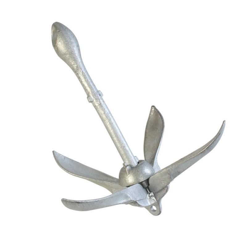 Lalizas hot-dip galvanised folding grapnel anchor with flukes locked open