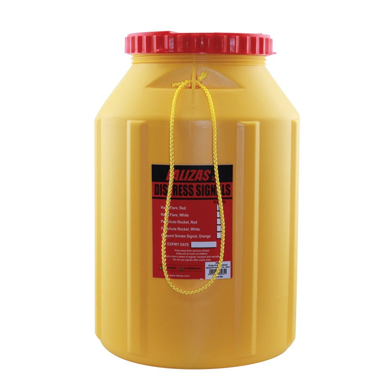 Yellow Lalizas 12 L storage bottle for flares with red screw top