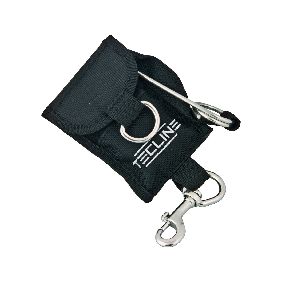 Tecline jon line packed in its black pouch with D-ring and bolt snap