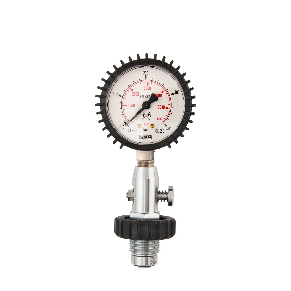 Tecline DIN cylinder testing gauge with large dial and black handwheel