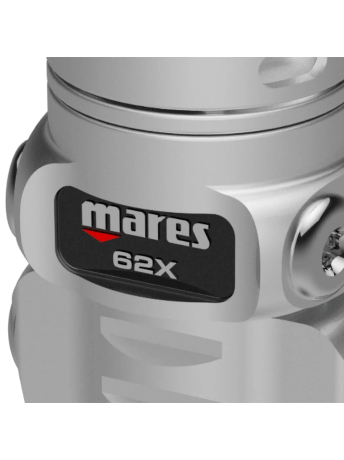 Close-up of the Mares 62X badge on the first stage