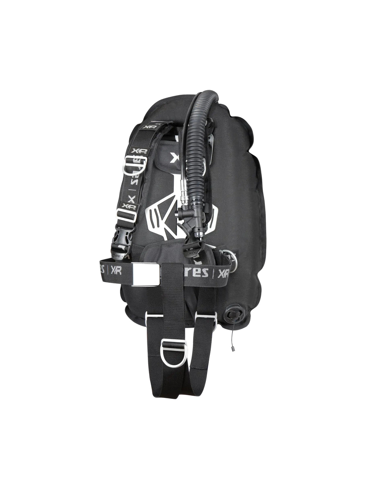 Mares XR-Rec Trim single backmount set in black: bladder, harness and inflator hose