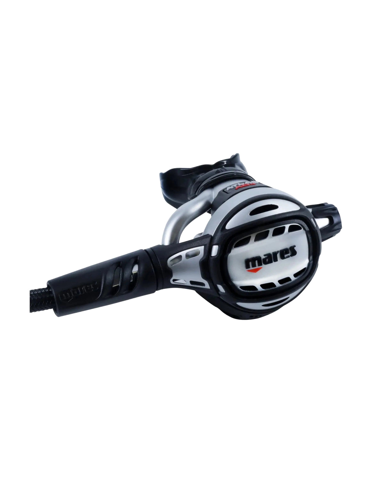 Mares Atlas ADJ second stage in silver and black with the Superflex hose