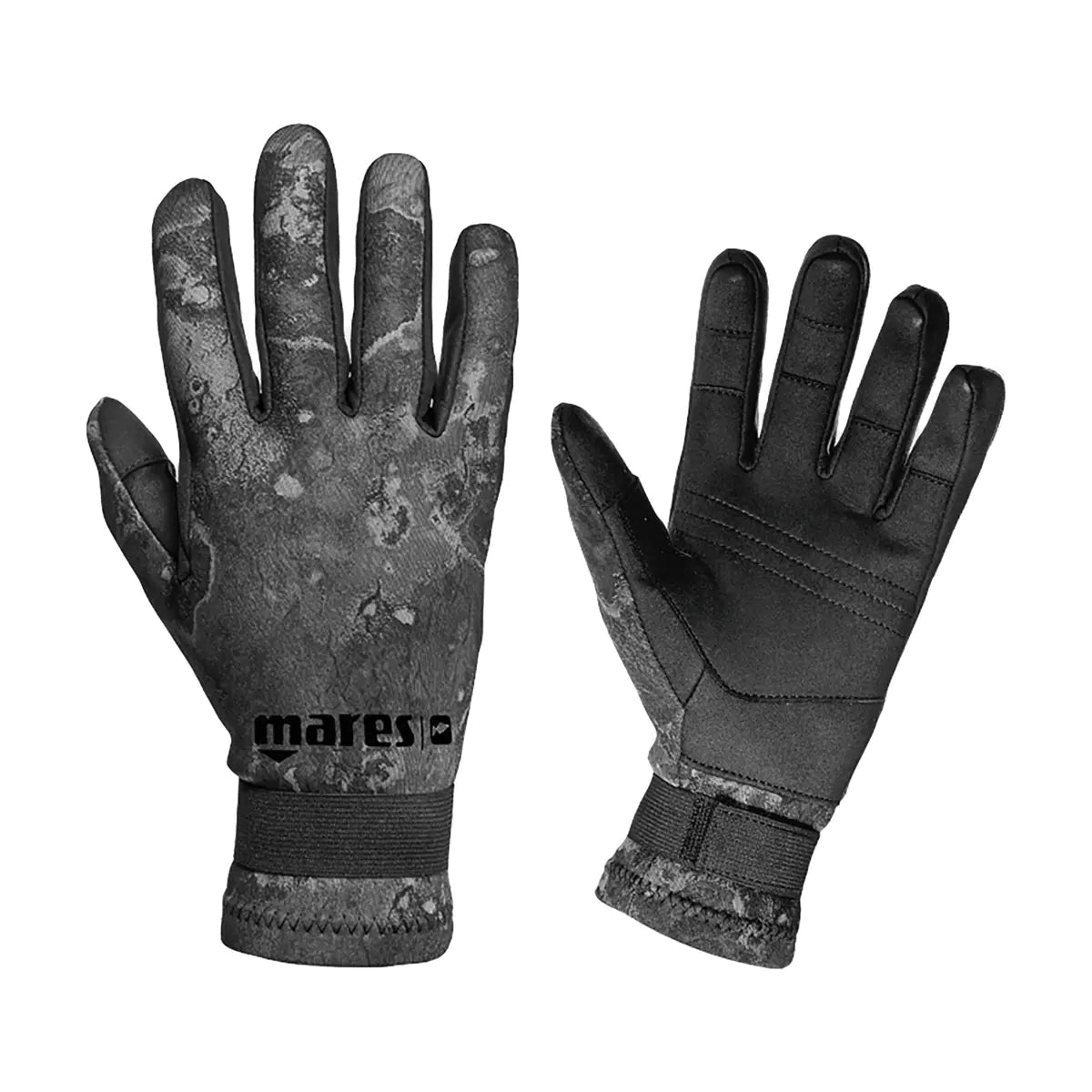 Mares Camo Black 20 gloves with black camouflage print, palm and back