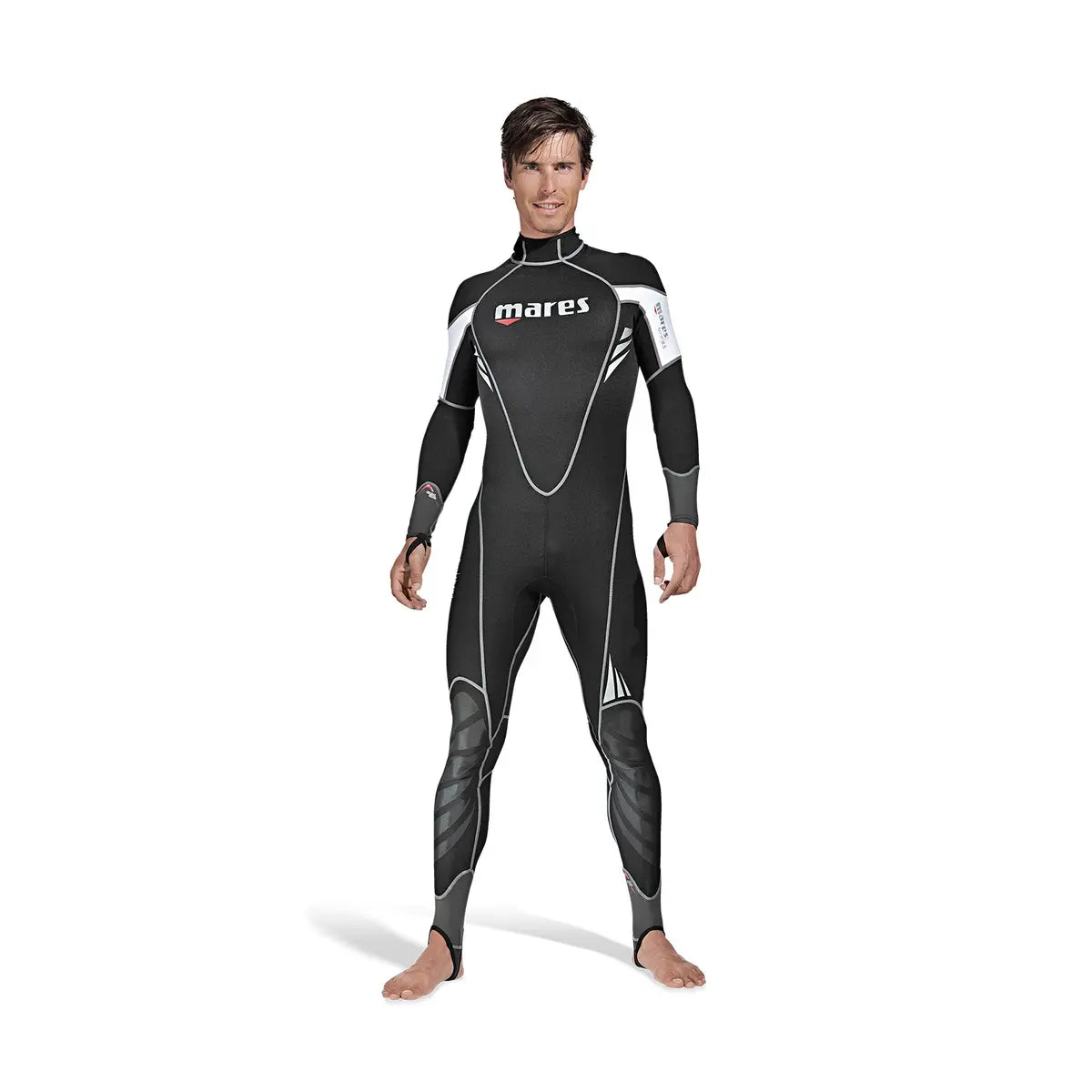 Mares Coral 0.5mm men's one-piece wetsuit in black with white shoulders, front view