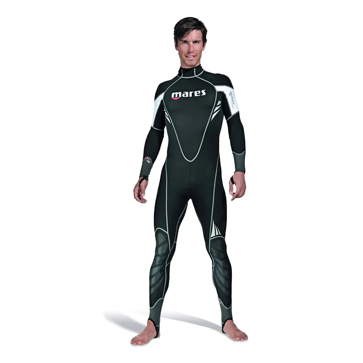 Mares Coral 0.5mm men's one-piece wetsuit in black with white shoulders, front view