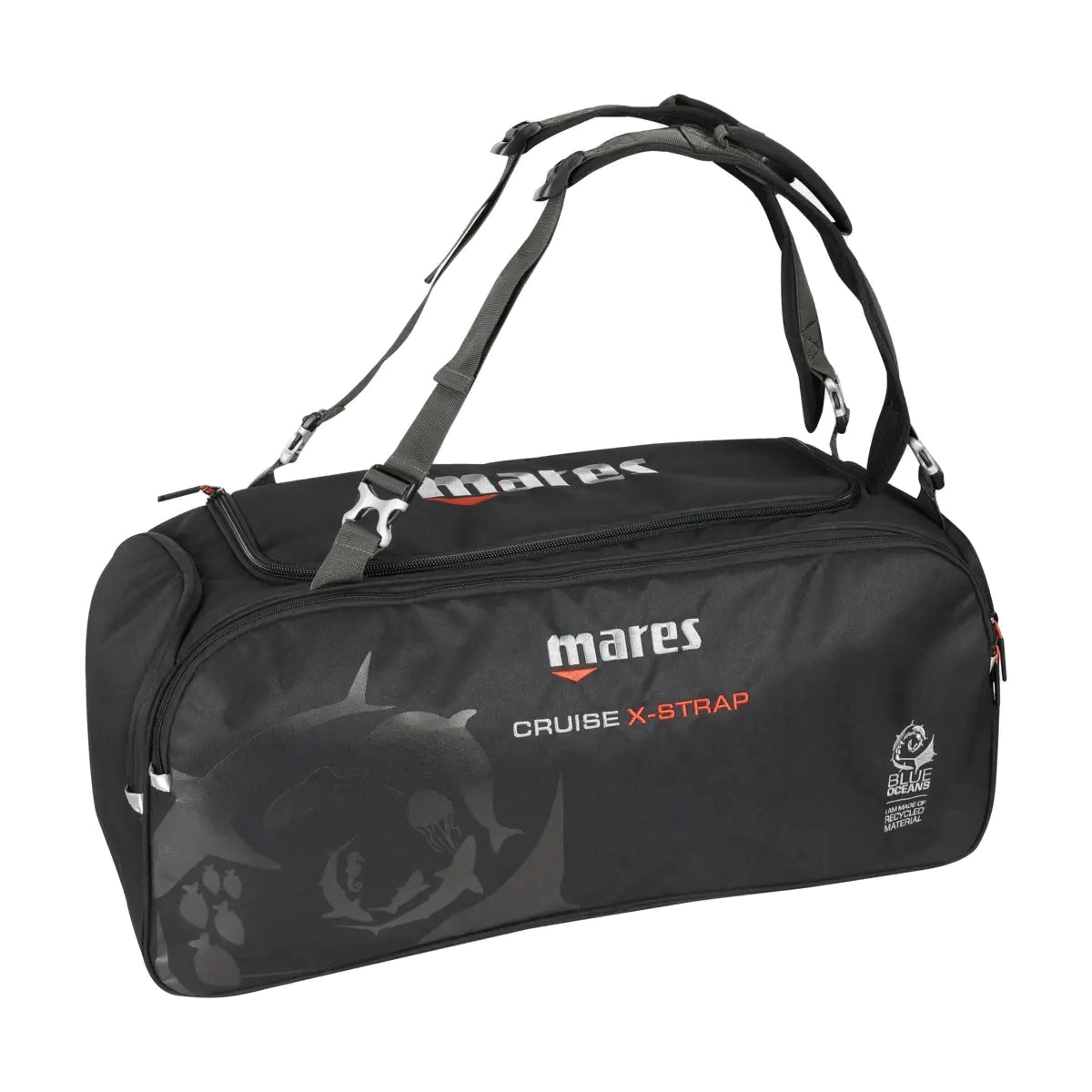 Mares Cruise X-Strap 76 litre duffel in black with shoulder straps