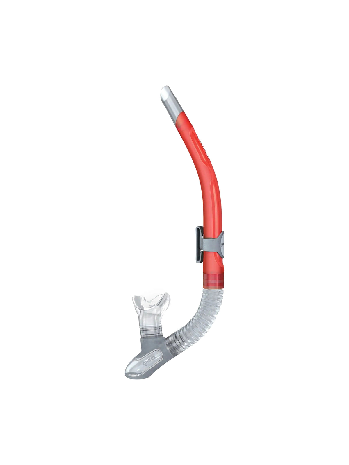 Mares Ergo Flex snorkel in clear and red, side view