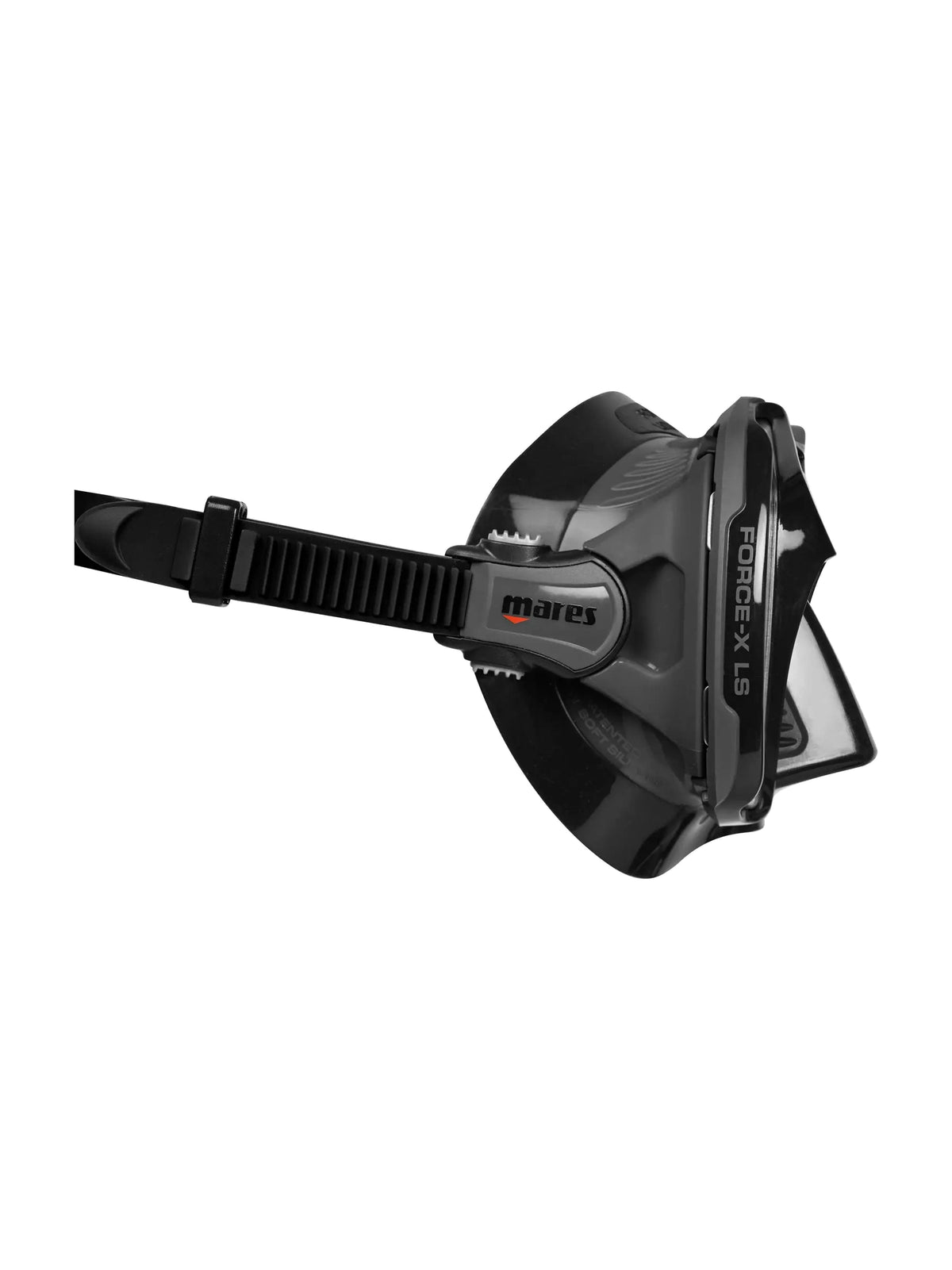 Mares Force-X Liquidskin dive mask in black and grey, three-quarter front view