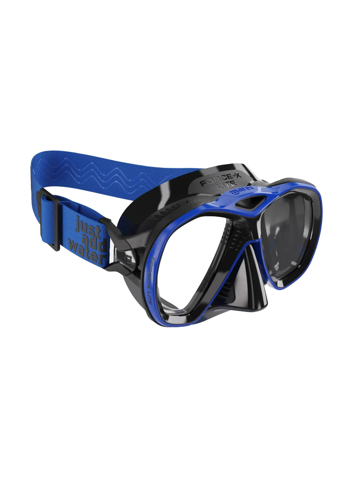 Mares Force-X Lite dive mask in black, three-quarter front view