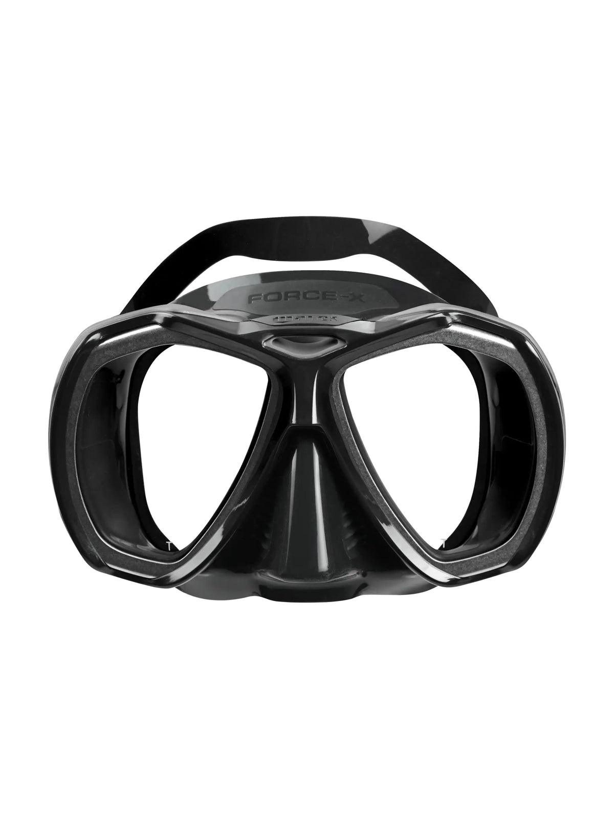 Mares Force-X dive mask in black and grey, three-quarter front view