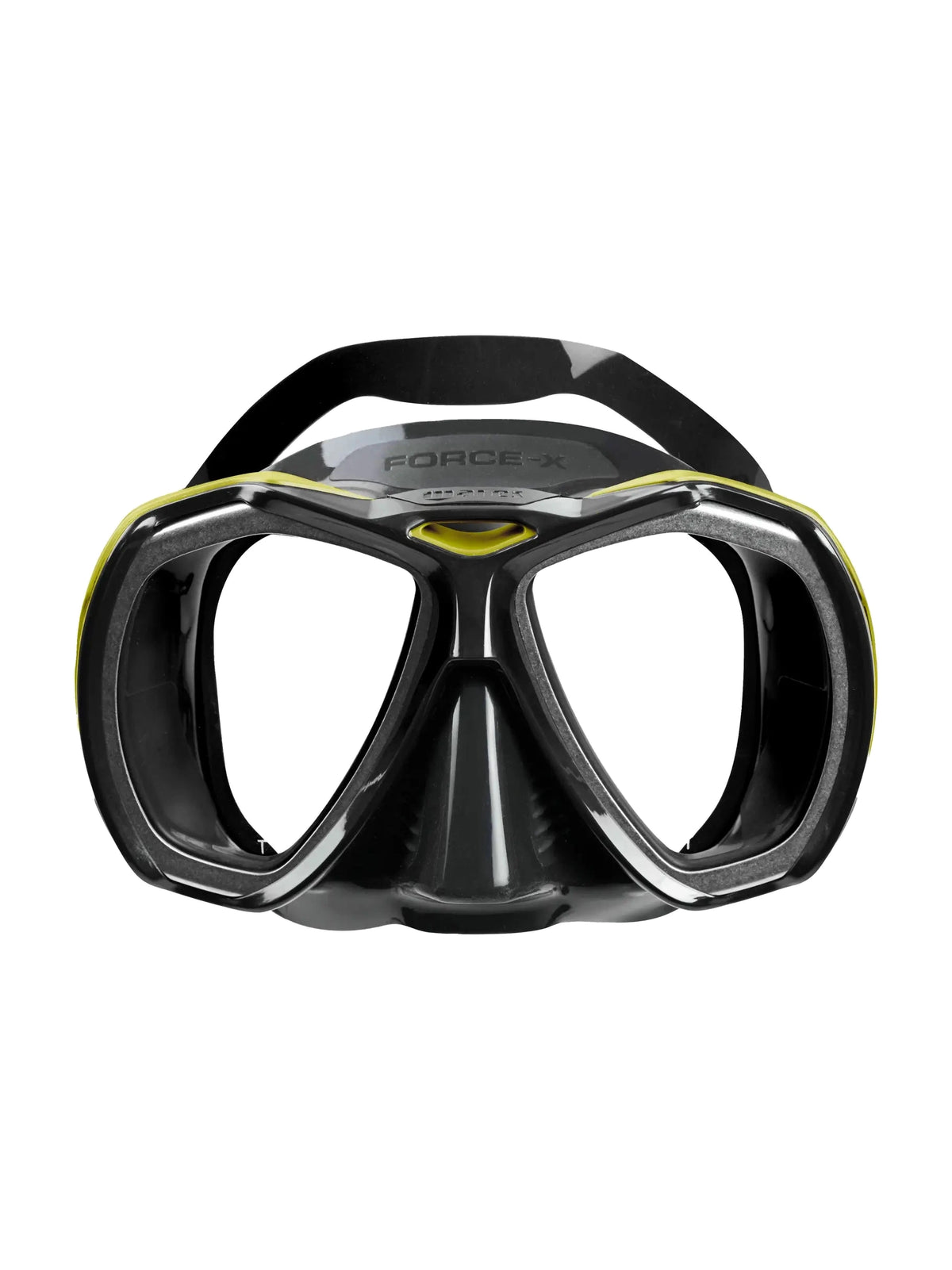 Mares Force-X dive mask in black and yellow, front view