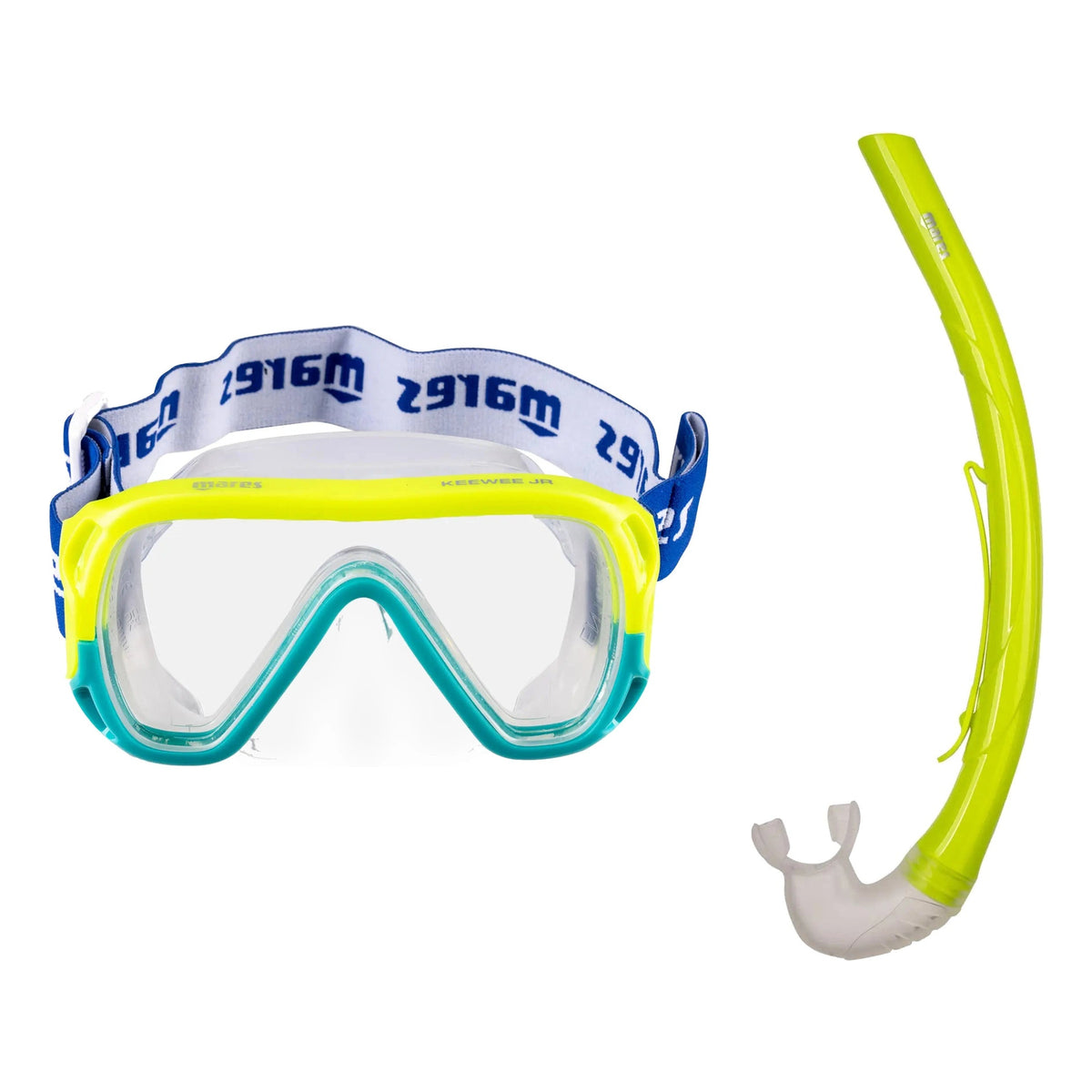 Mares Keewee Junior mask in yellow and aqua and junior snorkel in lime yellow