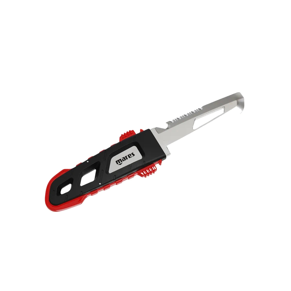 Mares MC-100 dive knife with red and black handle, blade out