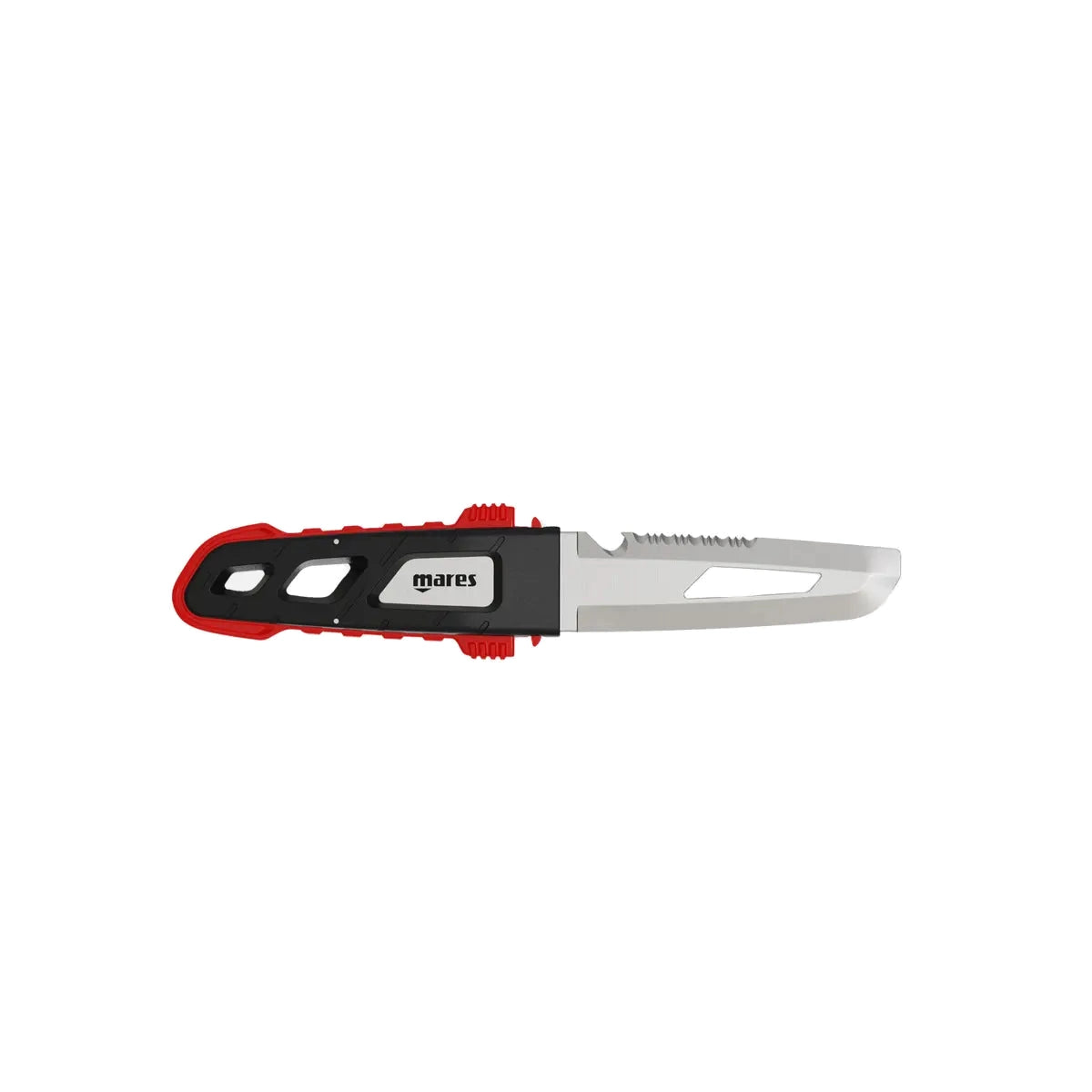 Mares MC-100 dive knife with red and black handle, blade out