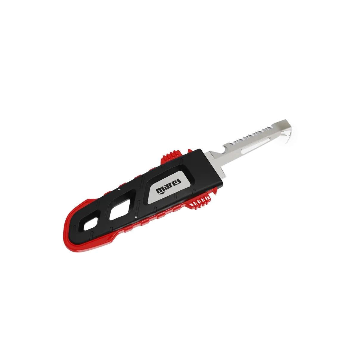 Mares MC-70 dive knife with red and black handle, blade out