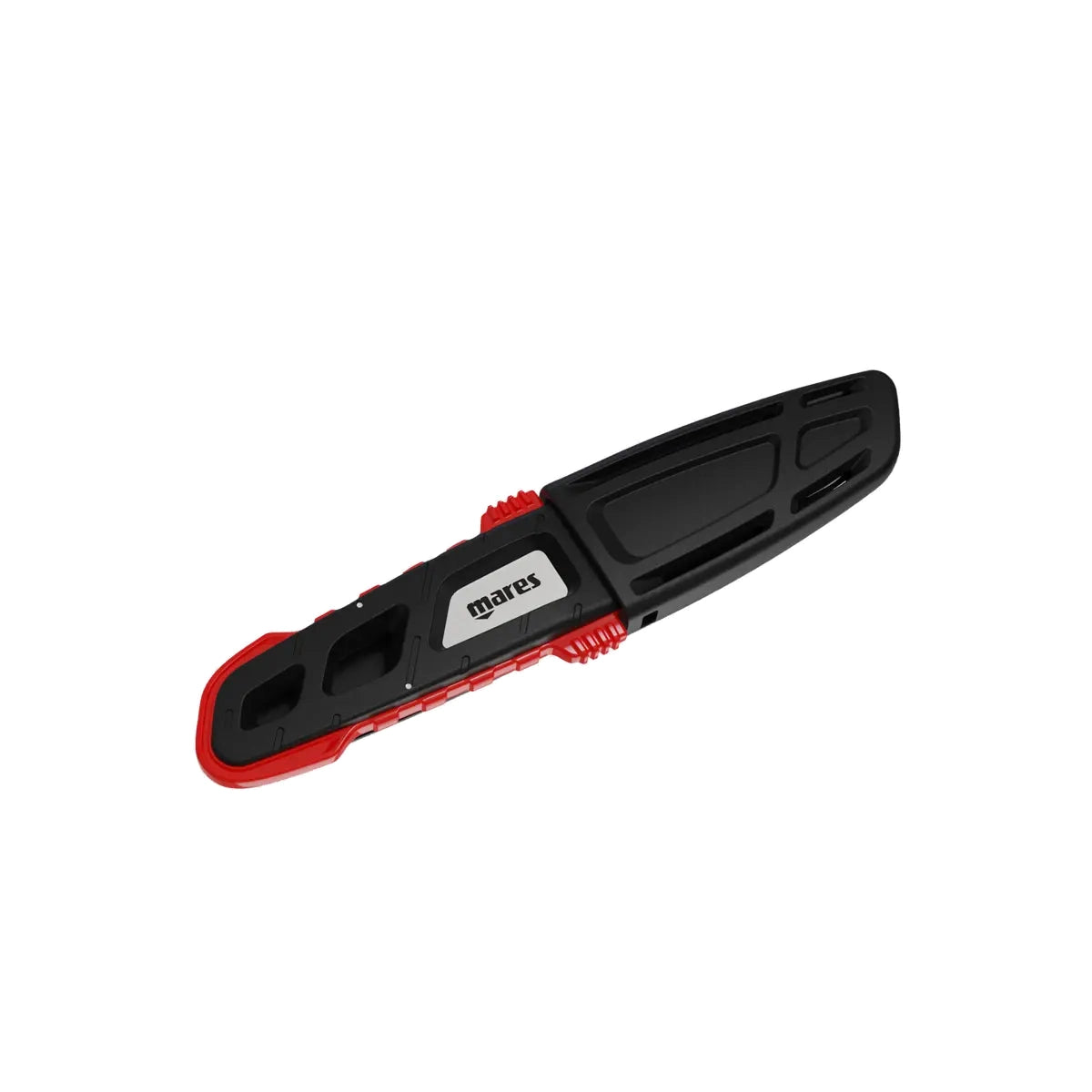 Mares MC-70 dive knife with red and black handle, blade out