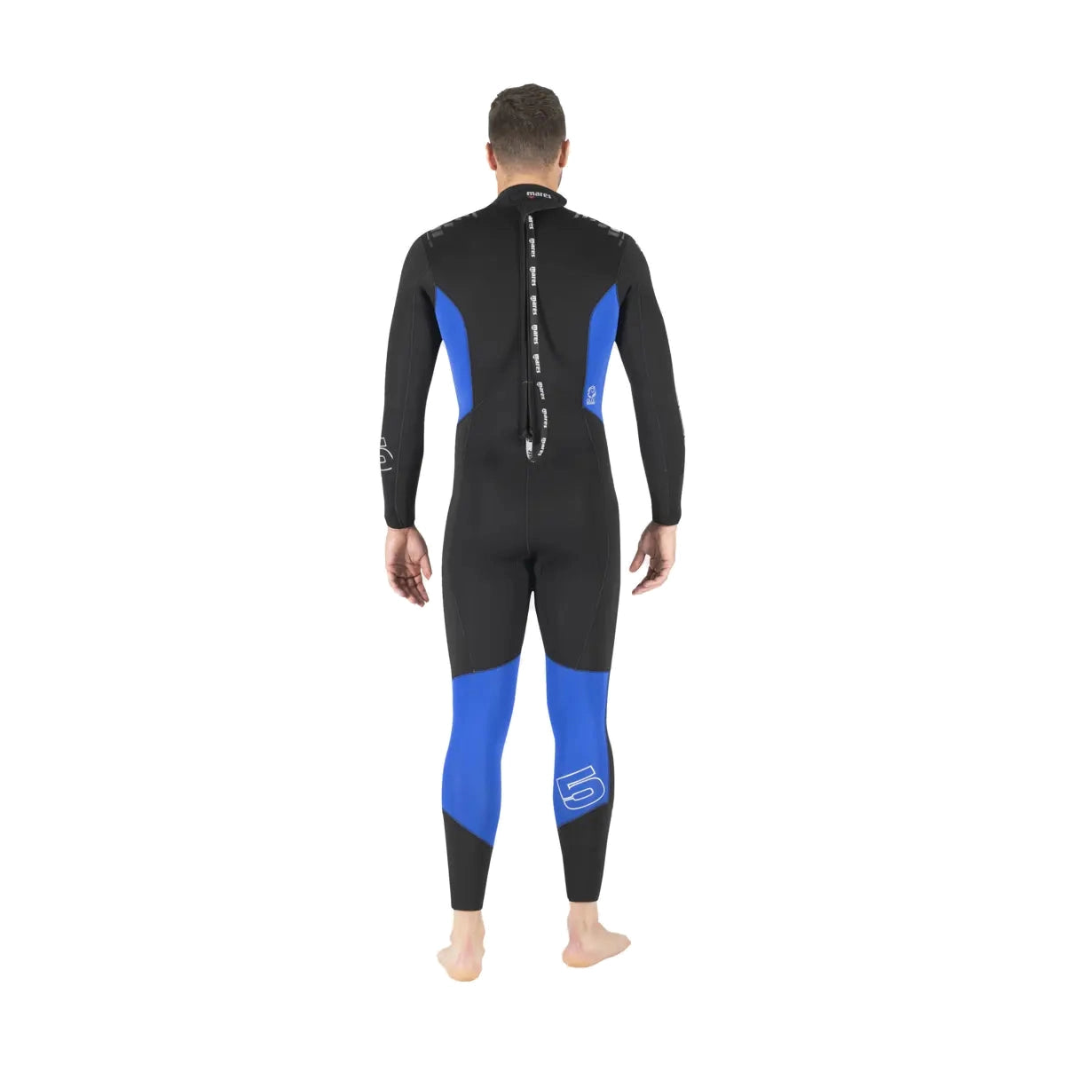 Mares Pioneer 5mm men's wetsuit in black with blue panels, front view