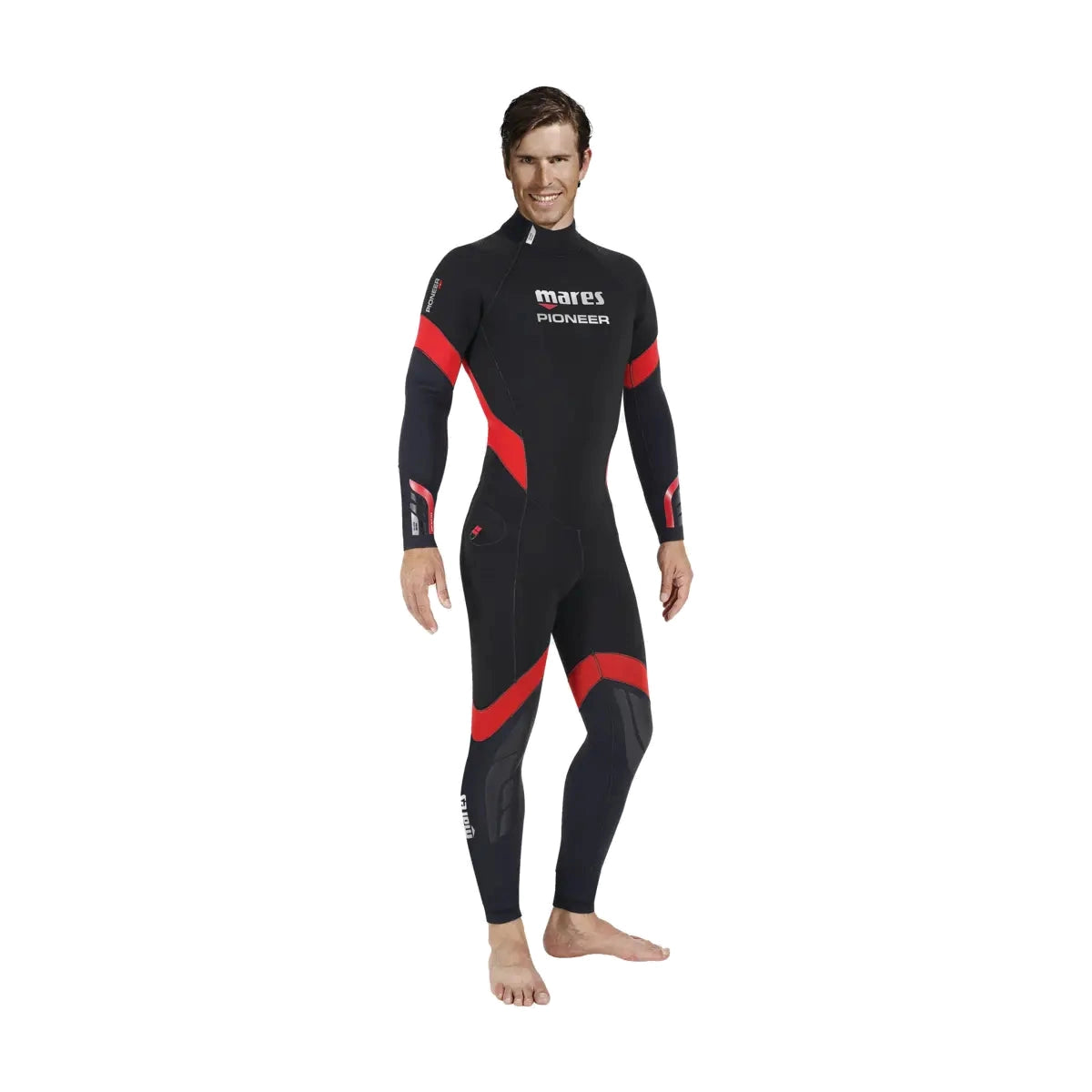 Mares Pioneer 5mm men's wetsuit in black with blue panels, front view