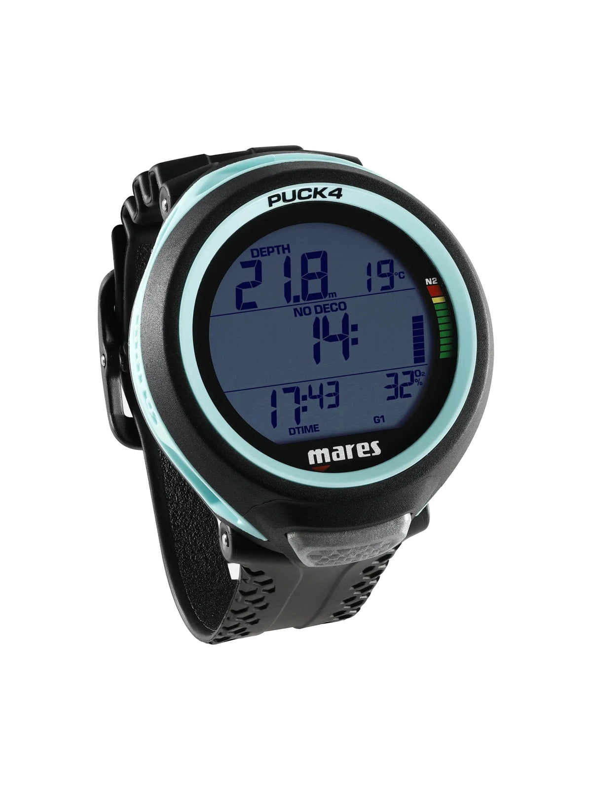 Mares Puck 4 dive computer in black at an angle