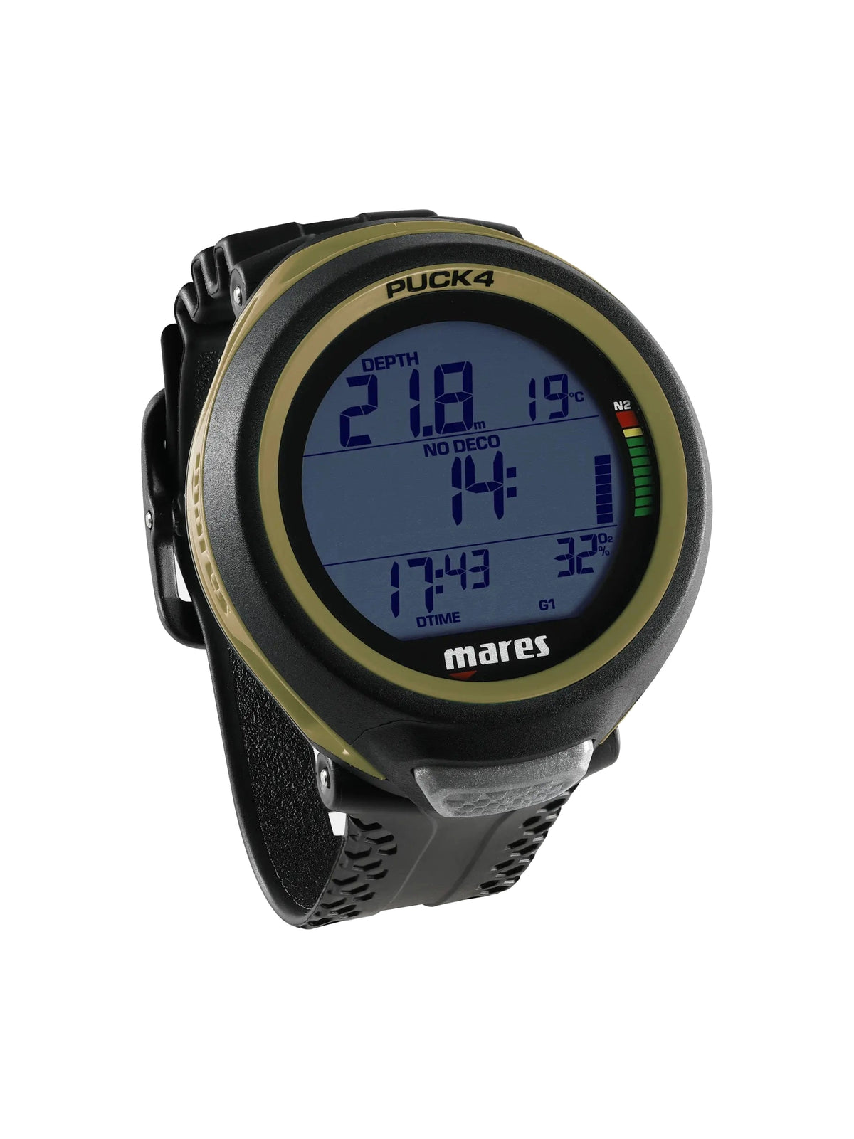 Mares Puck 4 dive computer in black at an angle