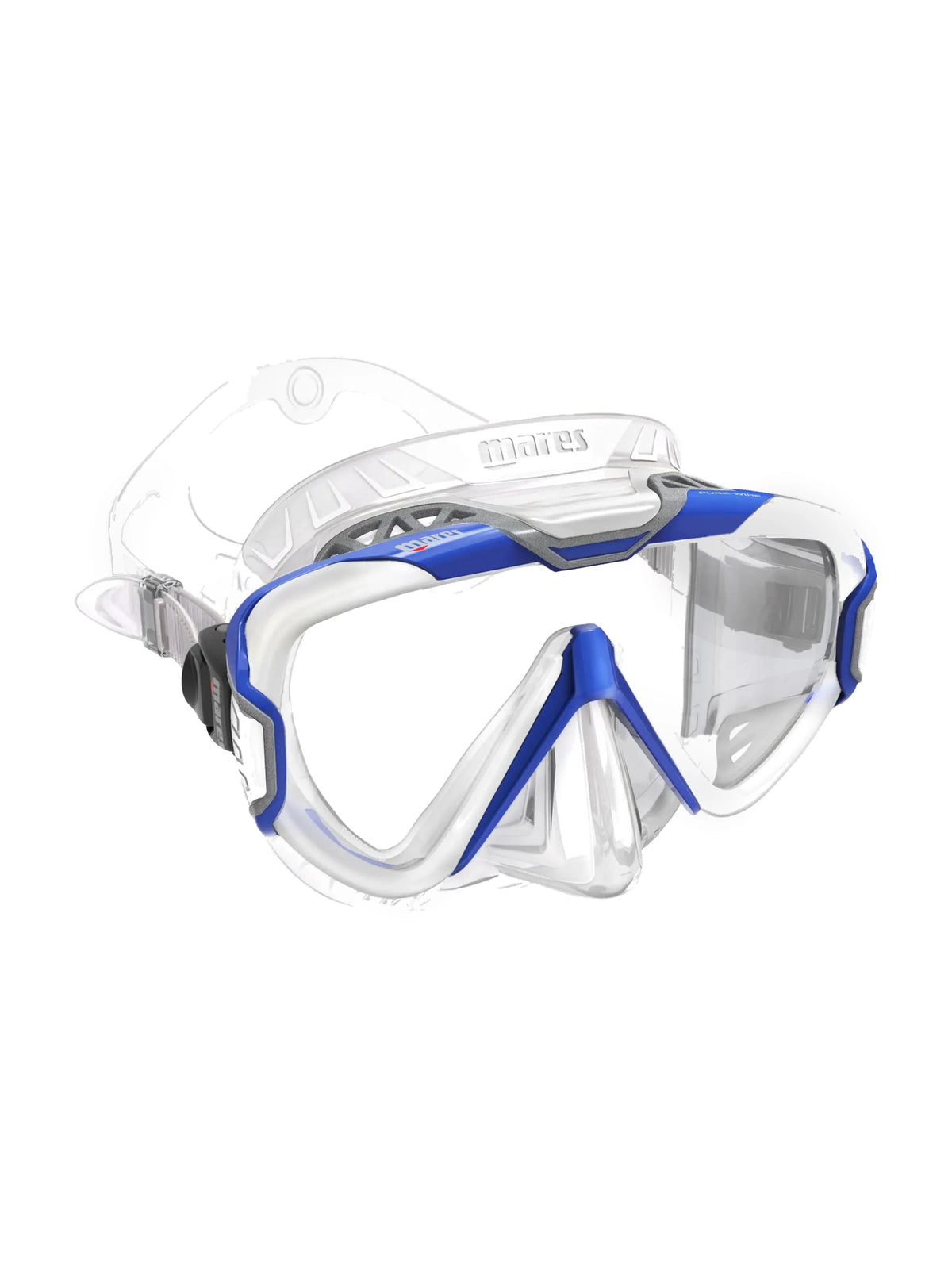 Mares Pure Wire mask in blue and grey, three-quarter front view