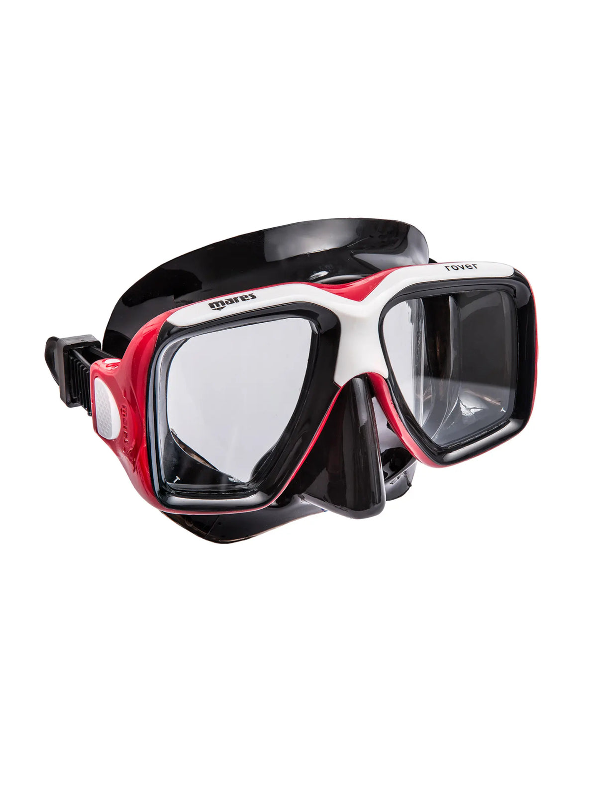 Mares Rover dive mask in black and white, three-quarter front view