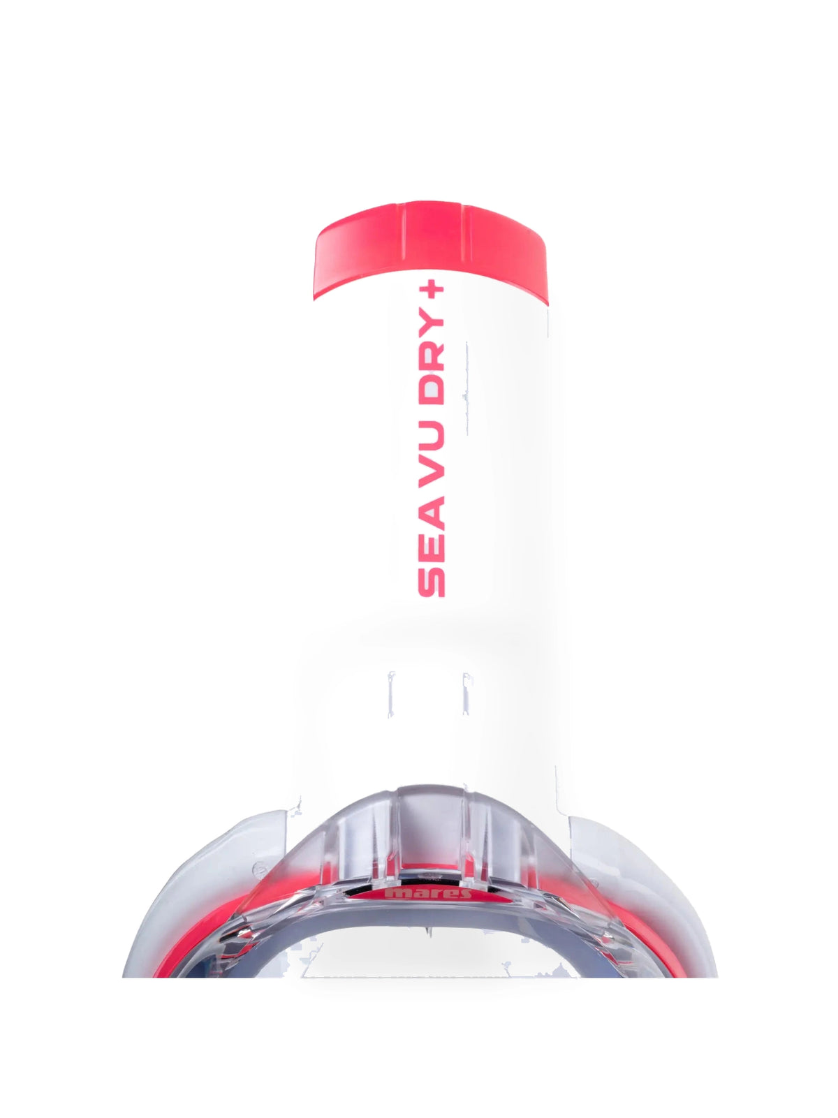 Mares Sea Vu Dry+ full face snorkelling mask in pink and white, three-quarter front view