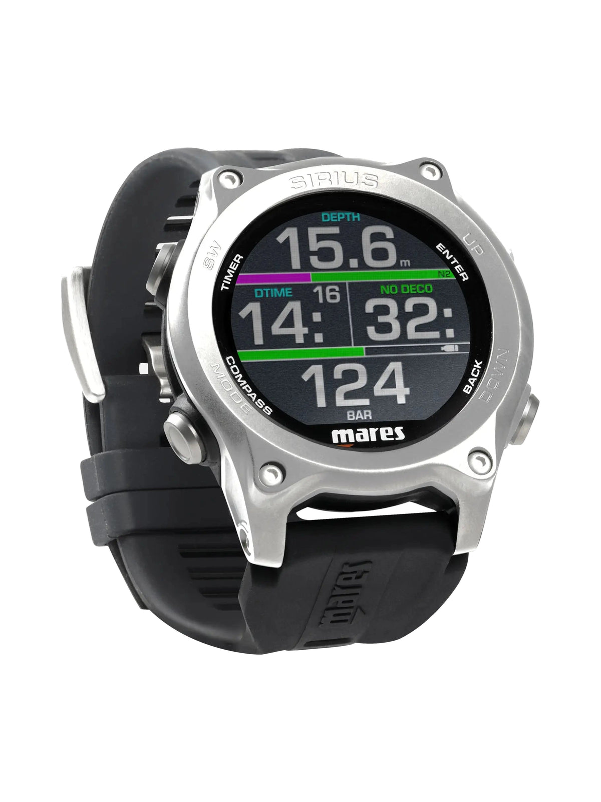 Mares Sirius dive computer in black with a colour dive screen