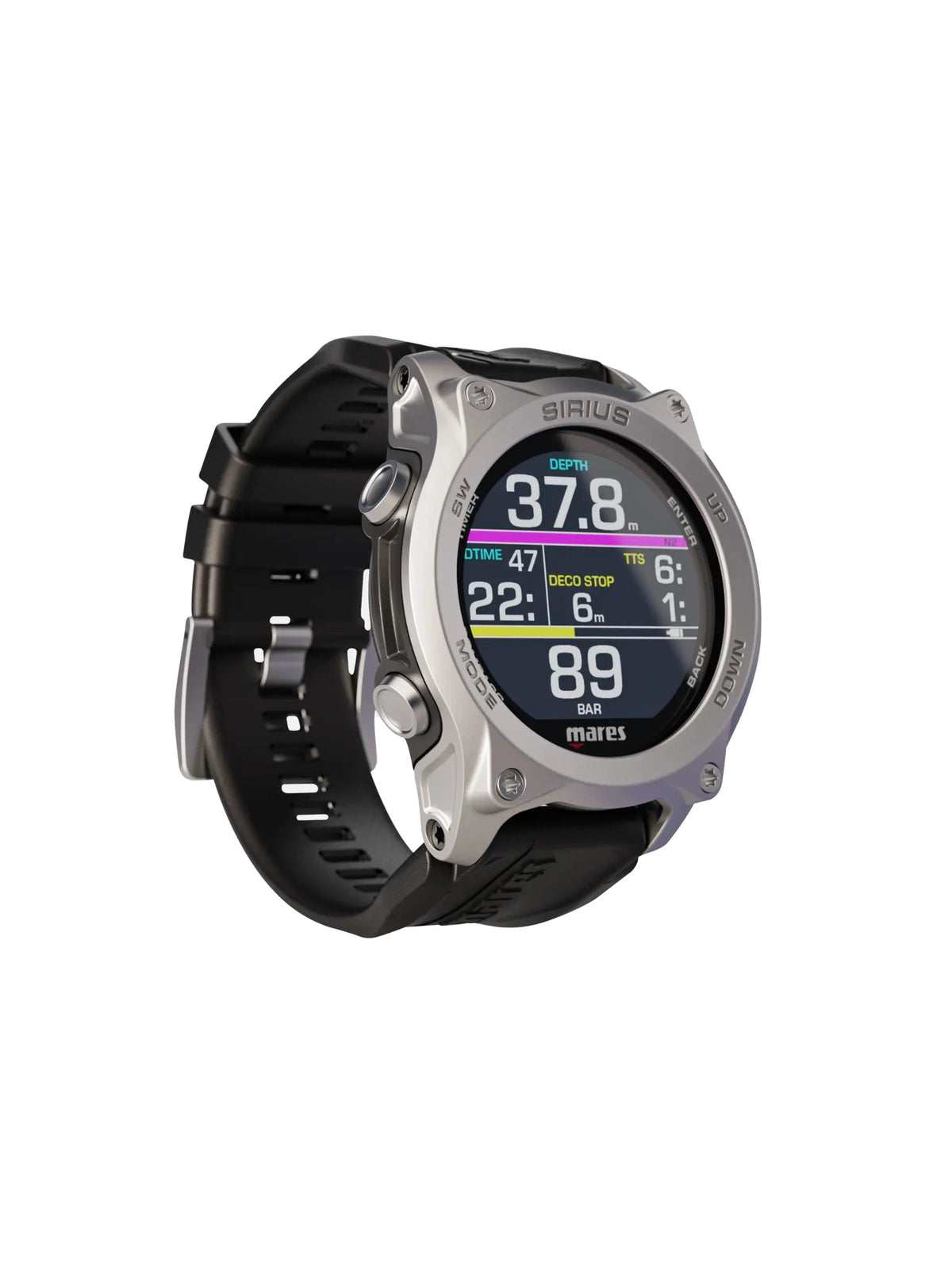 Mares Sirius dive computer in black with a colour dive screen