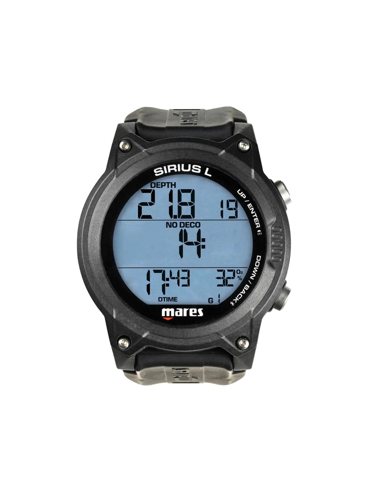 Mares Sirius L dive computer in black from the front
