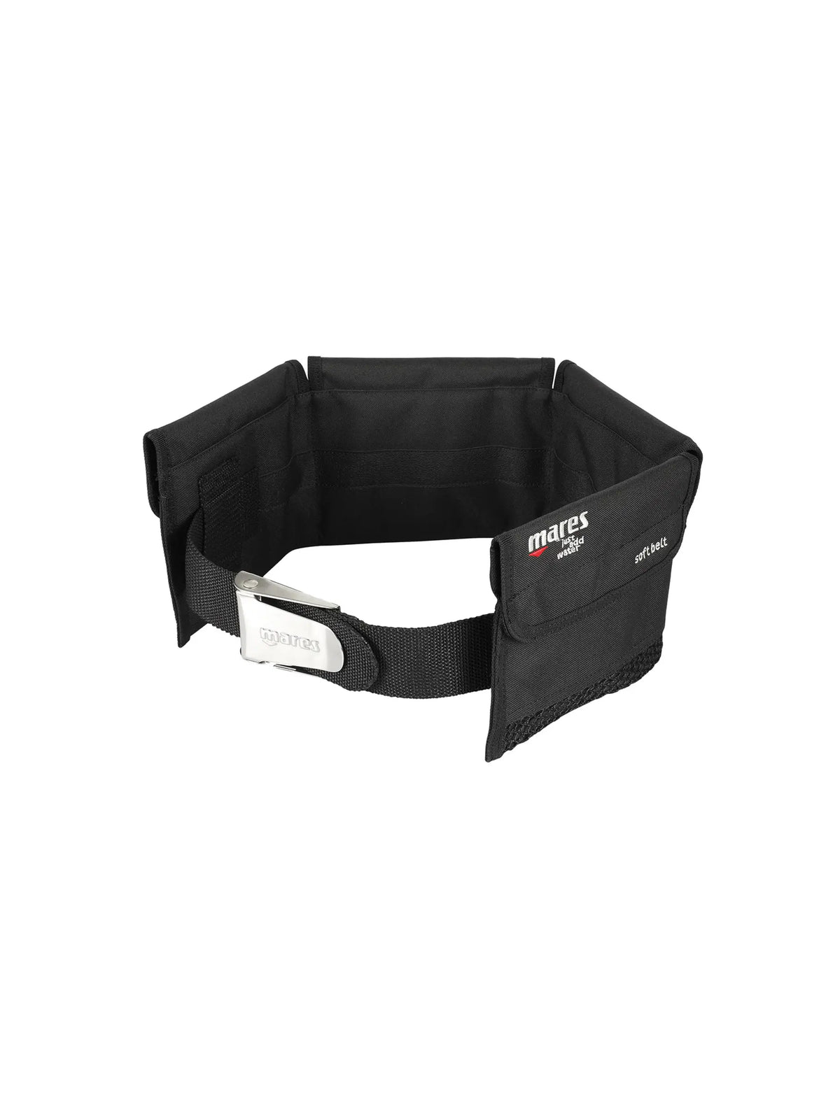 Mares soft weight belt in black with pouches and a stainless steel buckle