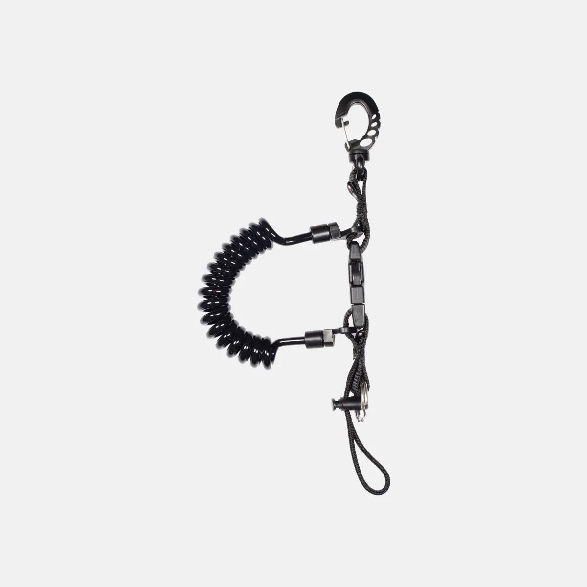 Mares black spiral lanyard with snap hook, quick-release buckle and ring end