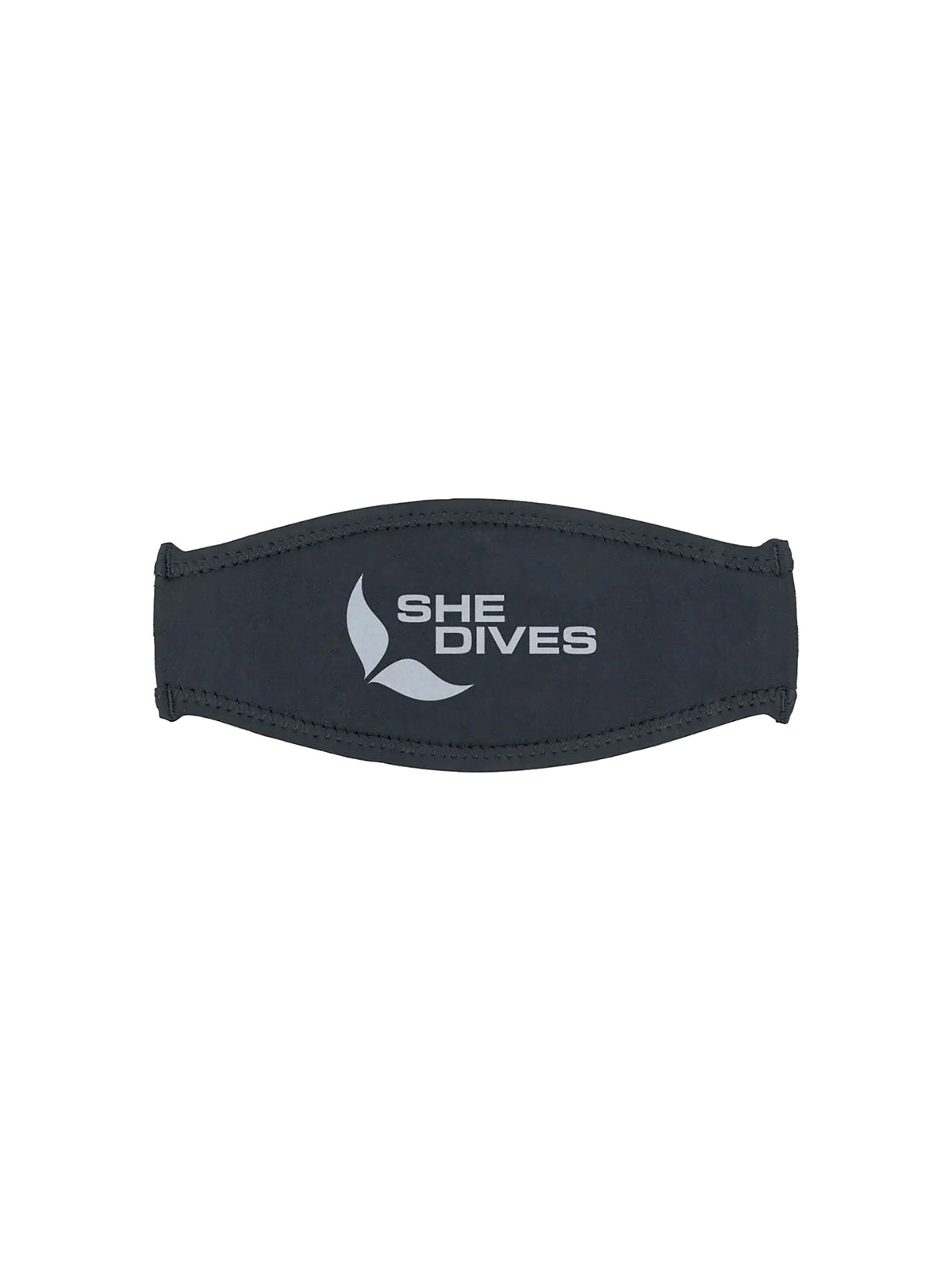Mares She Dives Trilastic black neoprene mask strap cover with She Dives logo