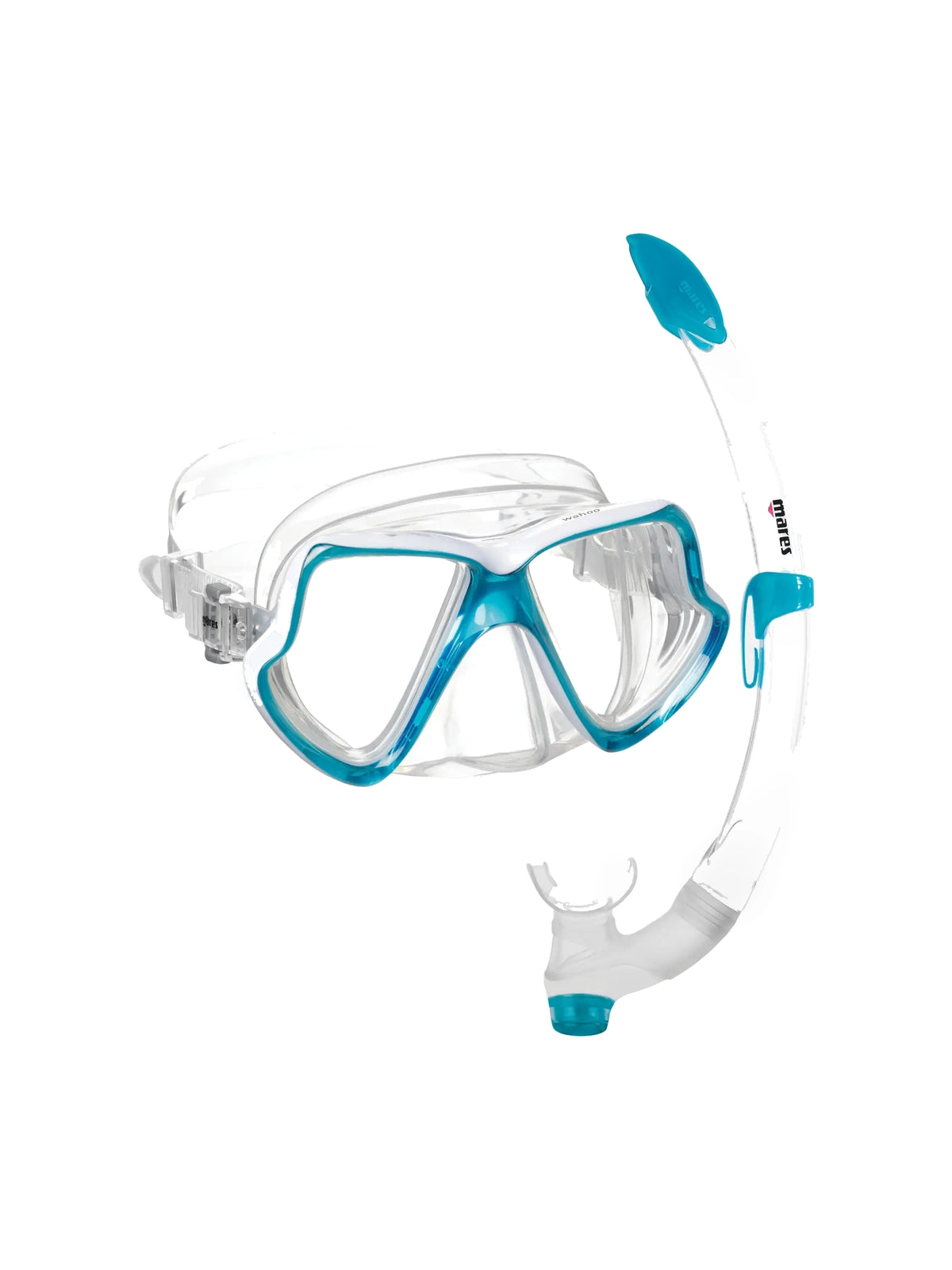 Mares Wahoo mask and Fiji snorkel combo in aqua, mask and snorkel together