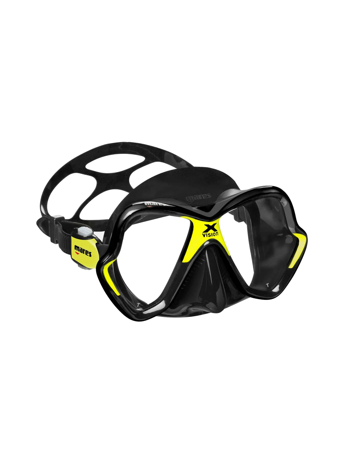Mares X-Vision dive mask in black, three-quarter front view