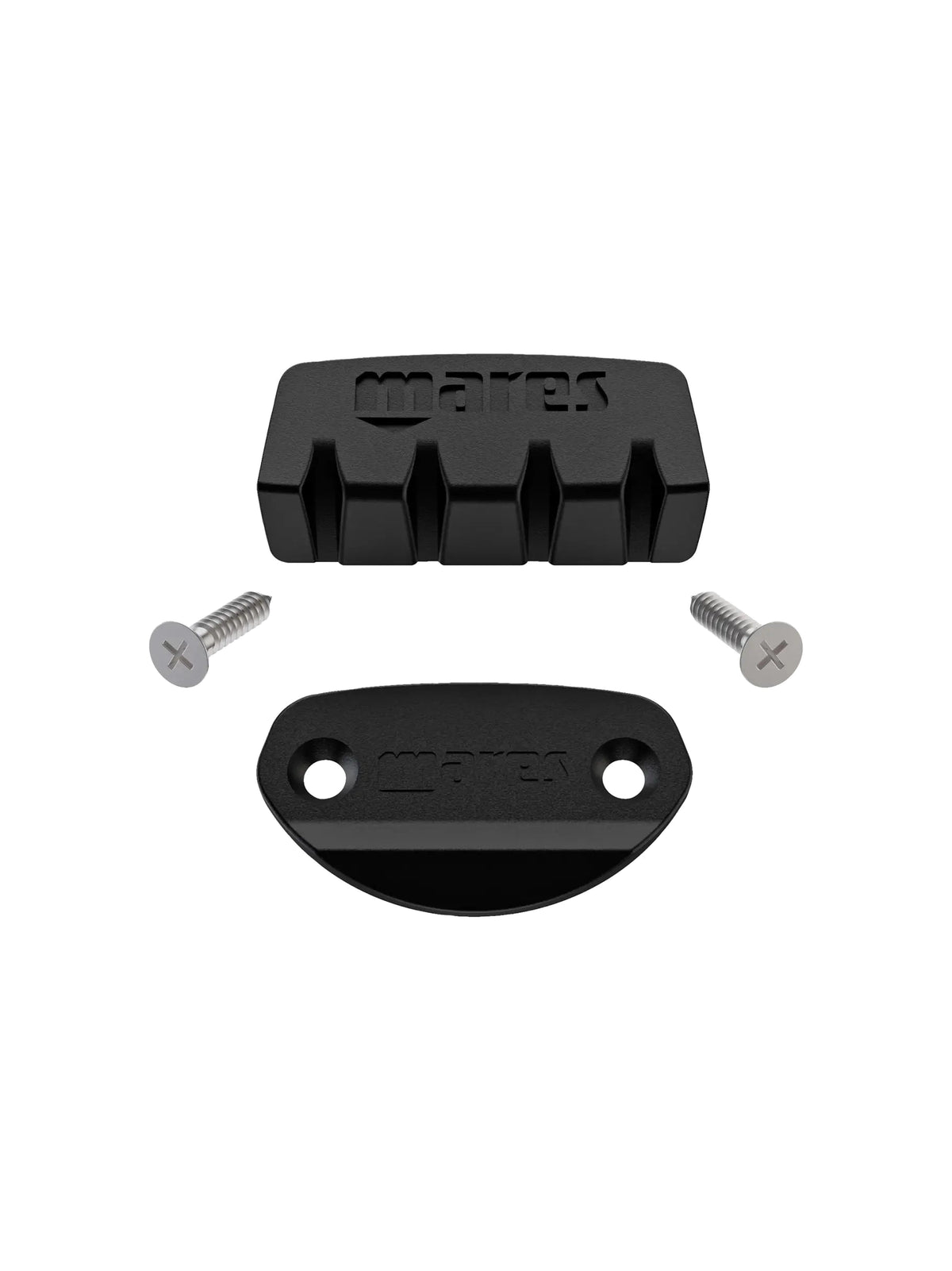 Mares X-Wing blade fixing set: black blade holder, retaining plate and two self-tapping screws