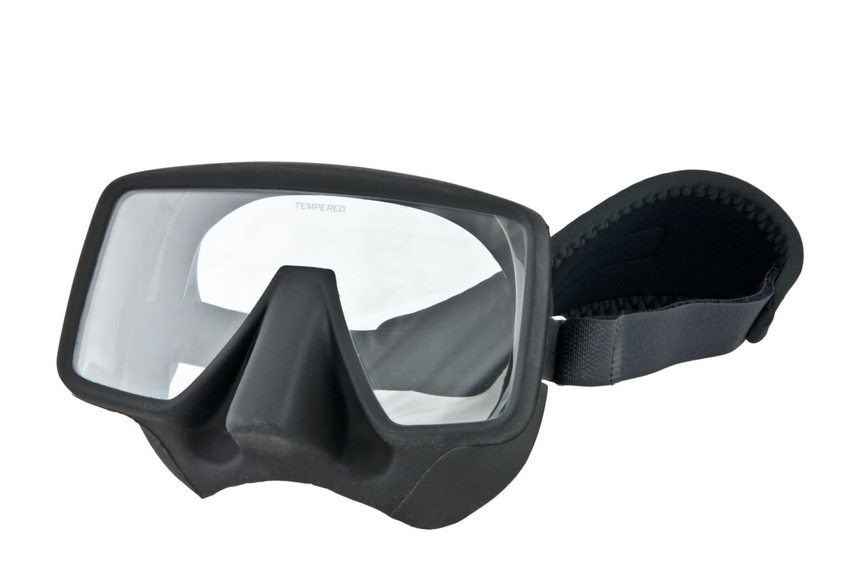 Tecline Frameless Classic mask with matte black silicone skirt and neoprene strap