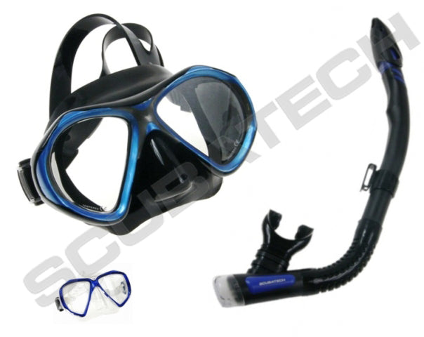 Scubatech Viper mask in black and blue with the SK 09 snorkel