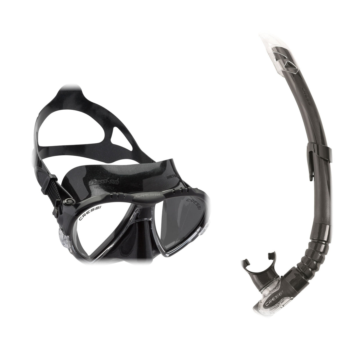 Cressi Matrix mask in black and Gamma snorkel in black