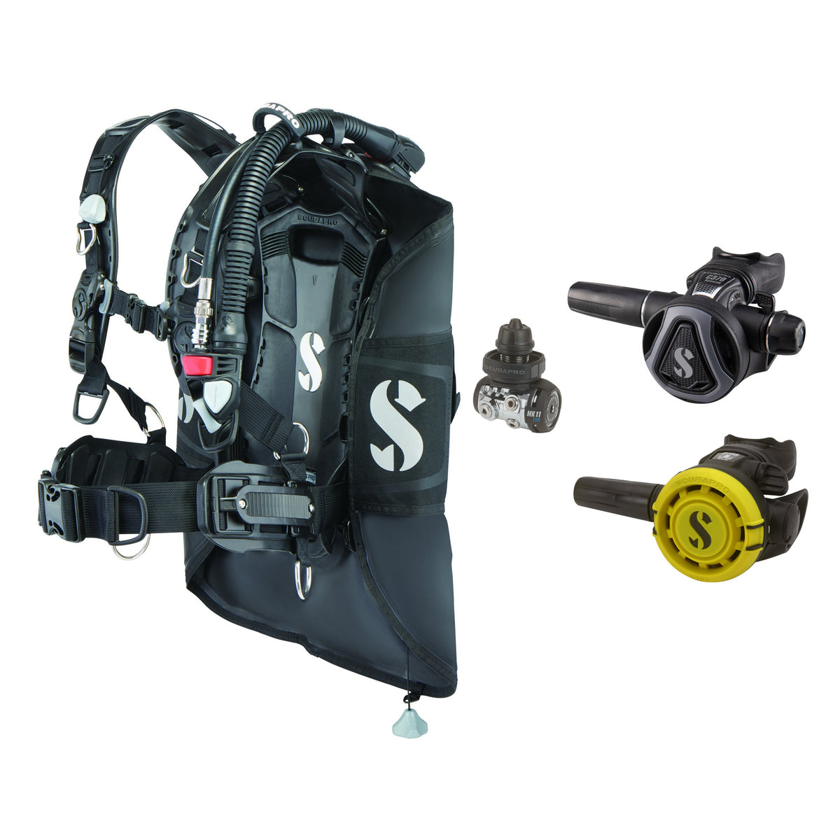 SCUBAPRO MK11 EVO / C370 Colour Graphite regulator set with R105 octopus and Hydros Pro 2 BCD