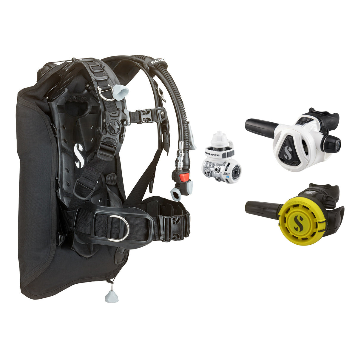 SCUBAPRO MK11 EVO / C370 Colour White regulator set with R105 octopus and Hydros Core BCD