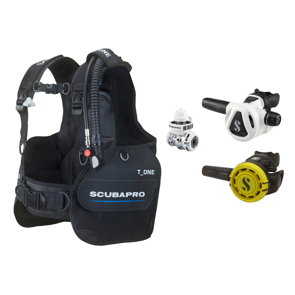 SCUBAPRO MK11 EVO / C370 Colour White regulator set with R105 octopus and T-One BCD