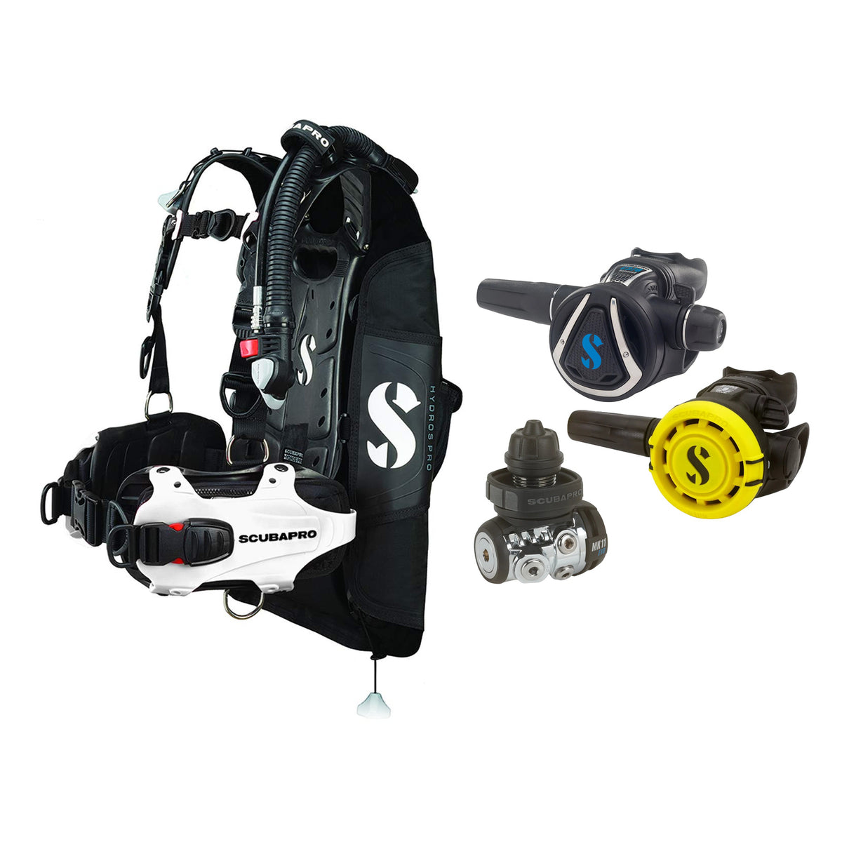 SCUBAPRO MK11 EVO / C370 regulator set with R105 octopus and Hydros Pro Ladies BCD in white