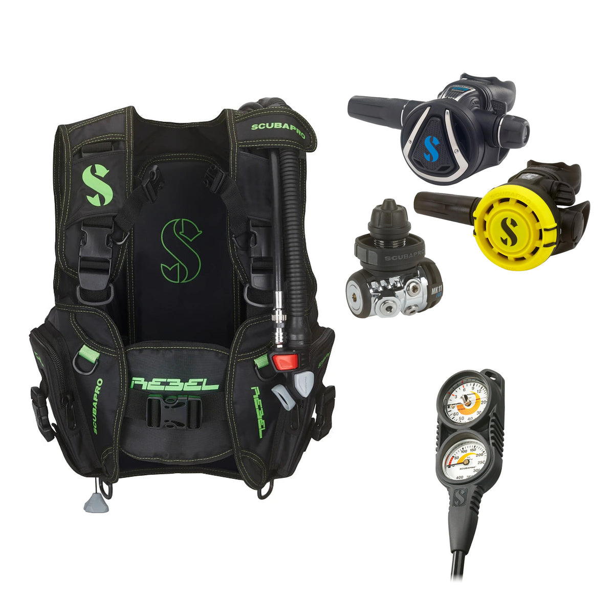 SCUBAPRO MK11 EVO / C370 regulator set with R105 octopus and Rebel V2 BCD