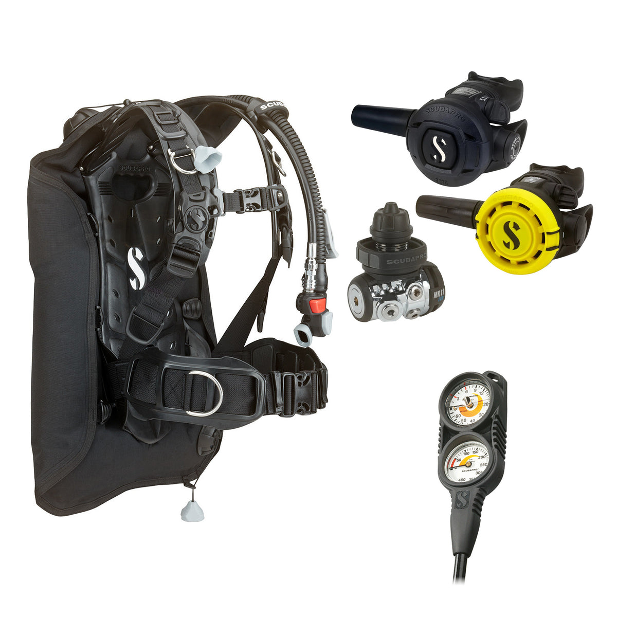 SCUBAPRO MK11 EVO / S270 regulator set with R105 octopus and Hydros Core BCD