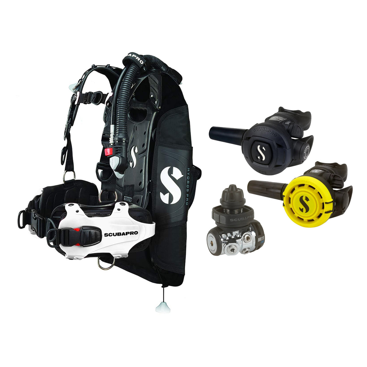 SCUBAPRO MK11 EVO / S270 regulator set with R105 octopus and Hydros Pro Ladies BCD in white