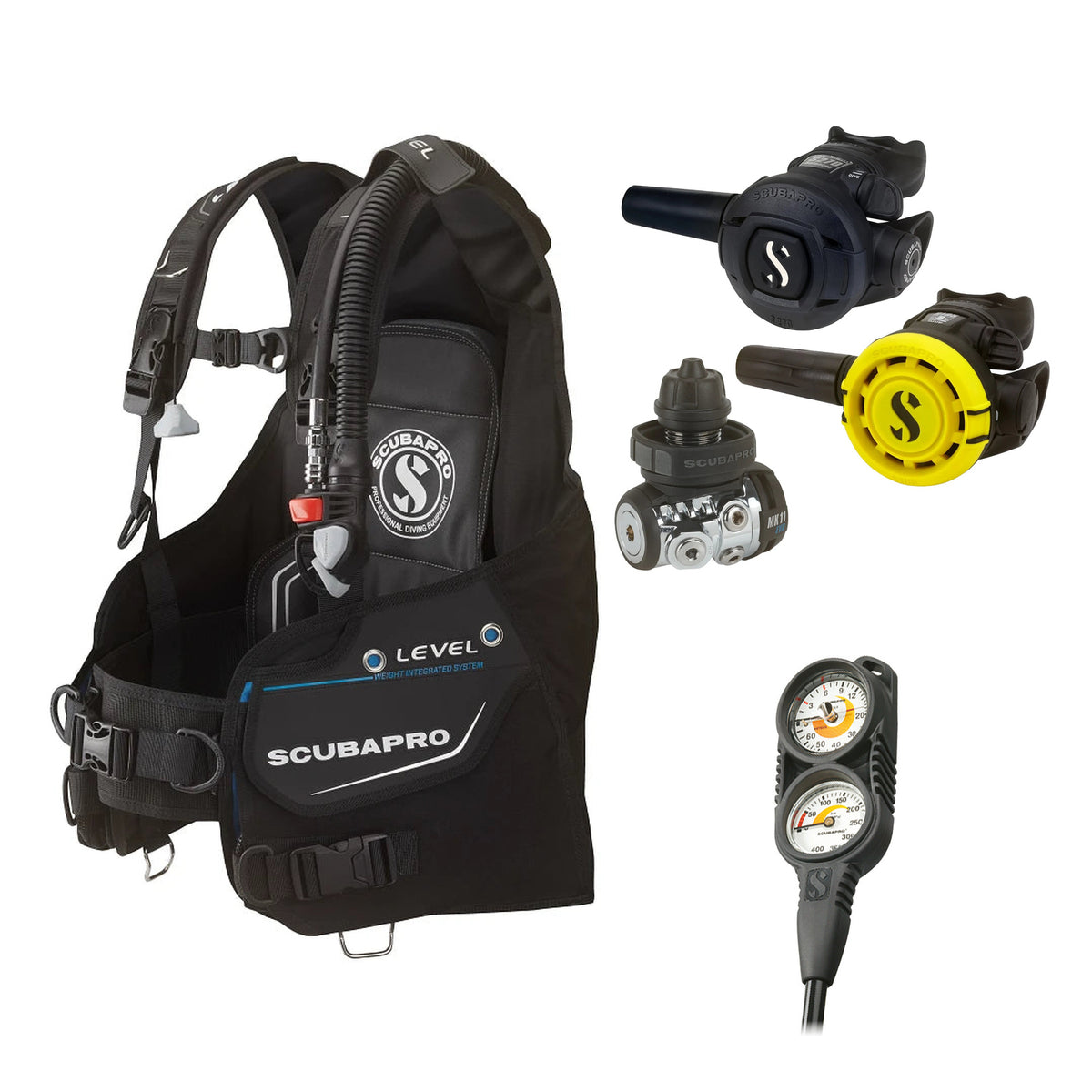 SCUBAPRO MK11 EVO / S270 regulator set with R105 octopus and Level BCD, with Compact Combo 2