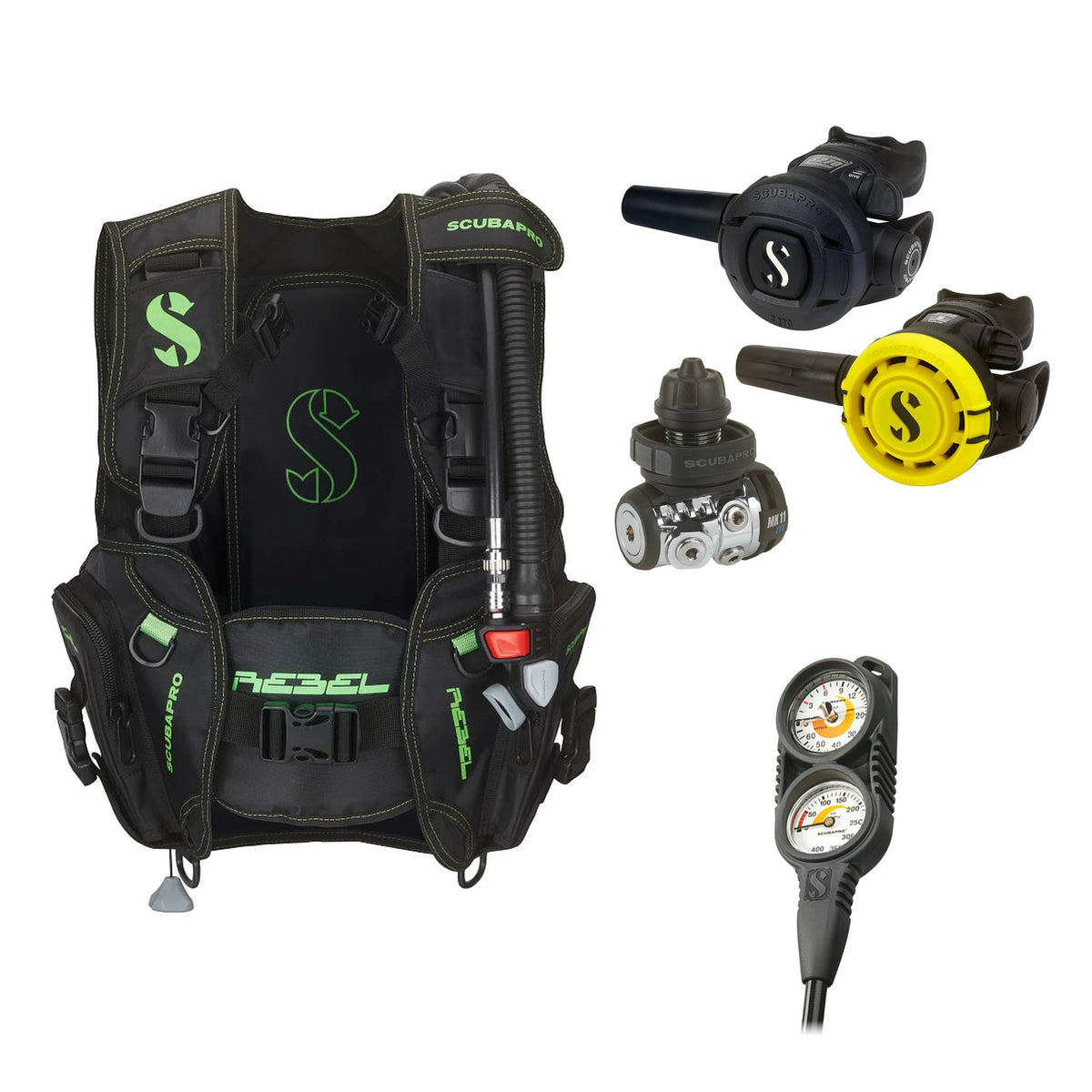 SCUBAPRO MK11 EVO / S270 regulator set with R105 octopus and Rebel V2 BCD