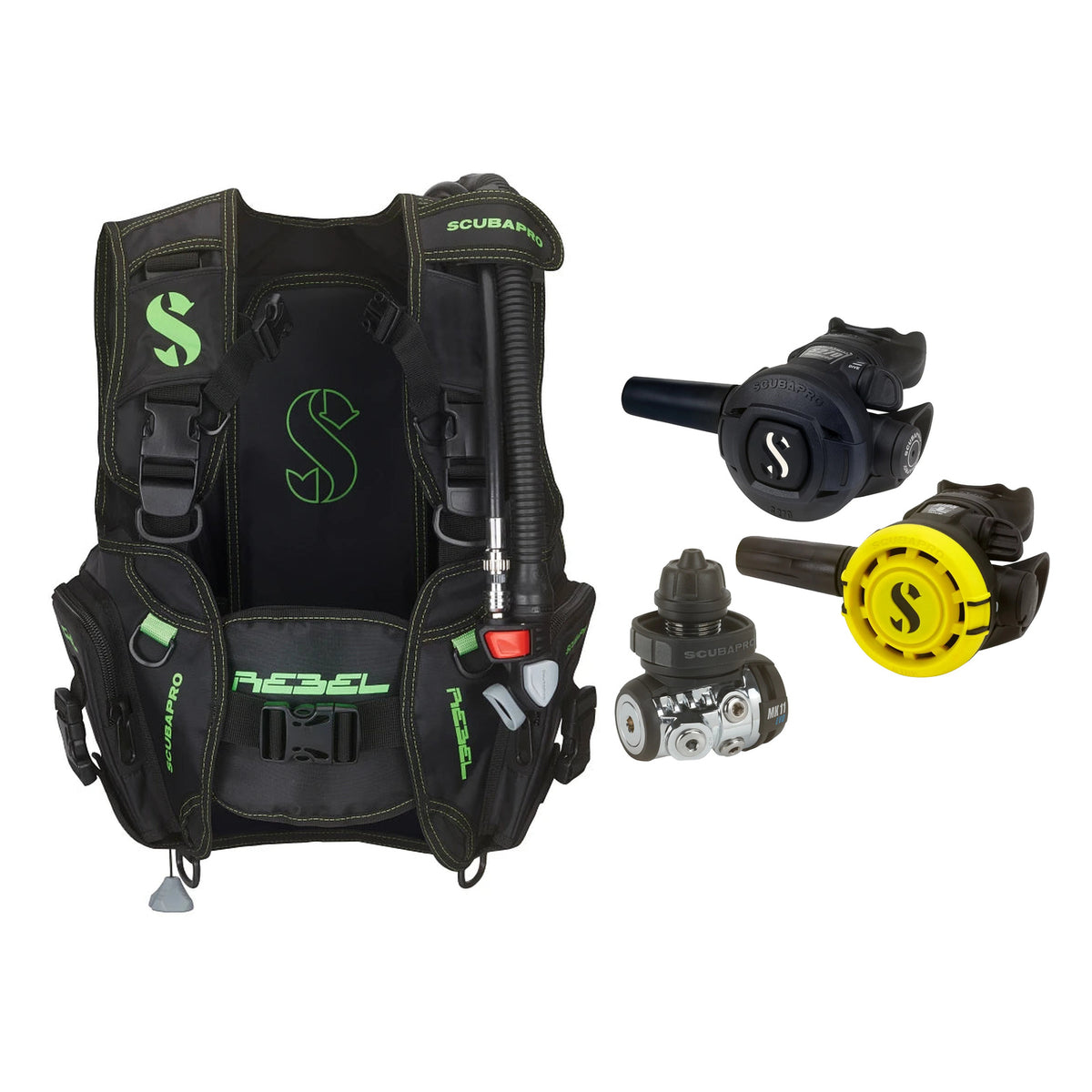 SCUBAPRO MK11 EVO / S270 regulator set with R105 octopus and Rebel V2 BCD